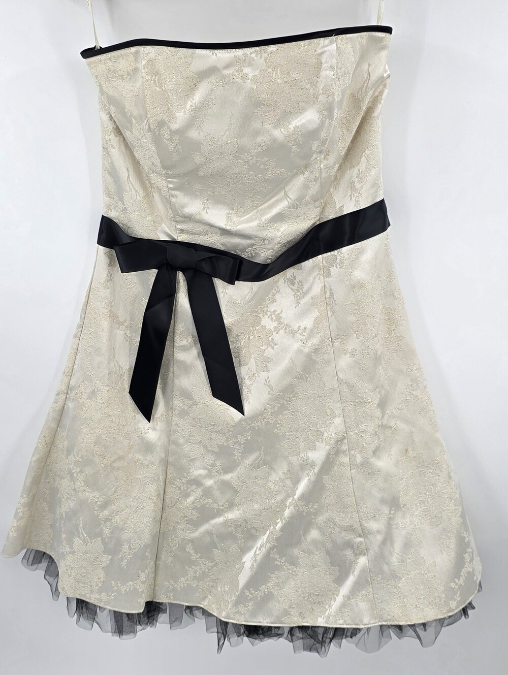 VTG Y2K Jessica Mcclintock Gunne Sax White Black Trim Mini Dress 11 Strapless